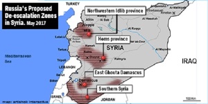 Vorgeschlagene 4 De-Eskalationszonen, Abbildung: syrianfreepress